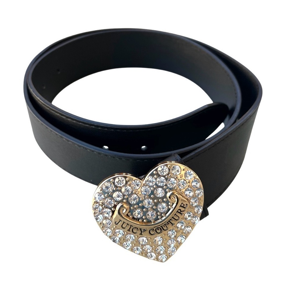 Juicy Couture Rhinestone Black Belt with Gold Heart Buckle